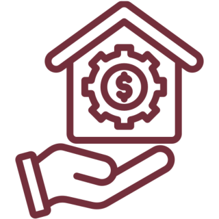 Hand holding house with dollar symbol