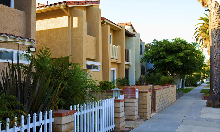 Residential street with palm trees