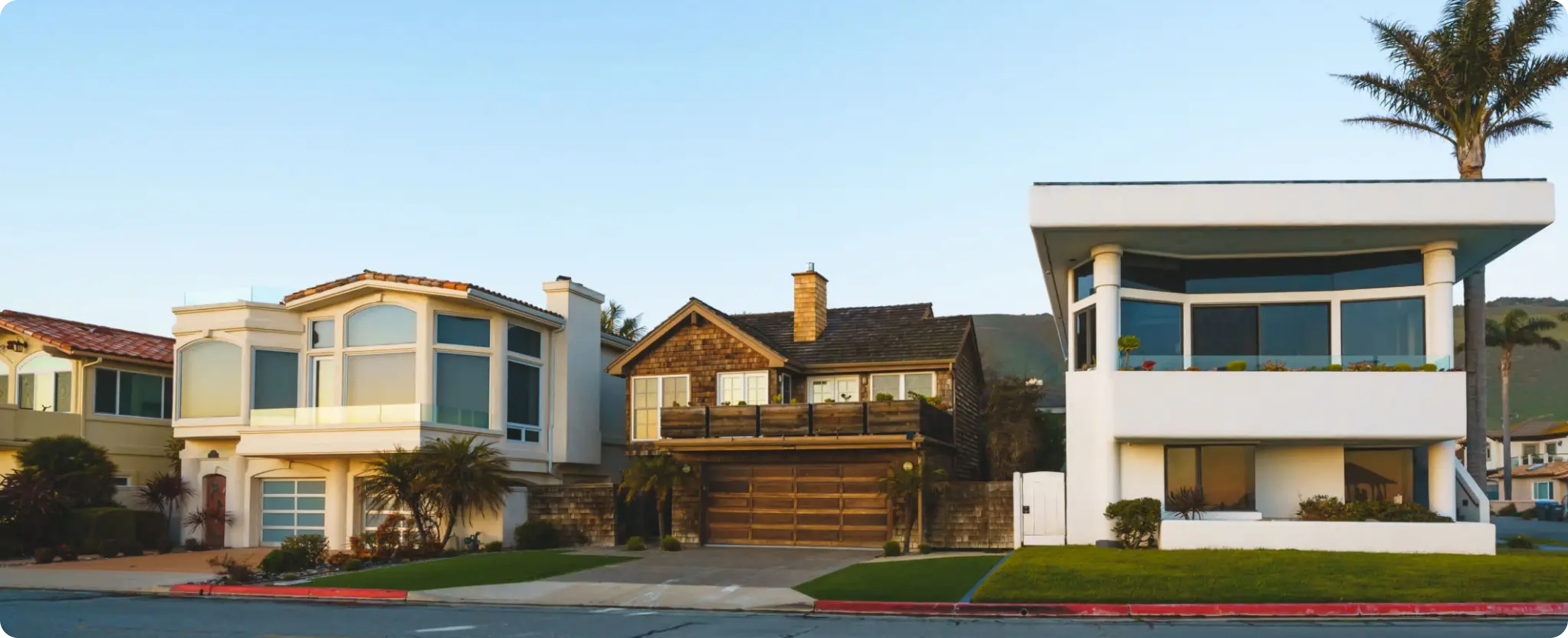 Modern coastal homes with palm trees