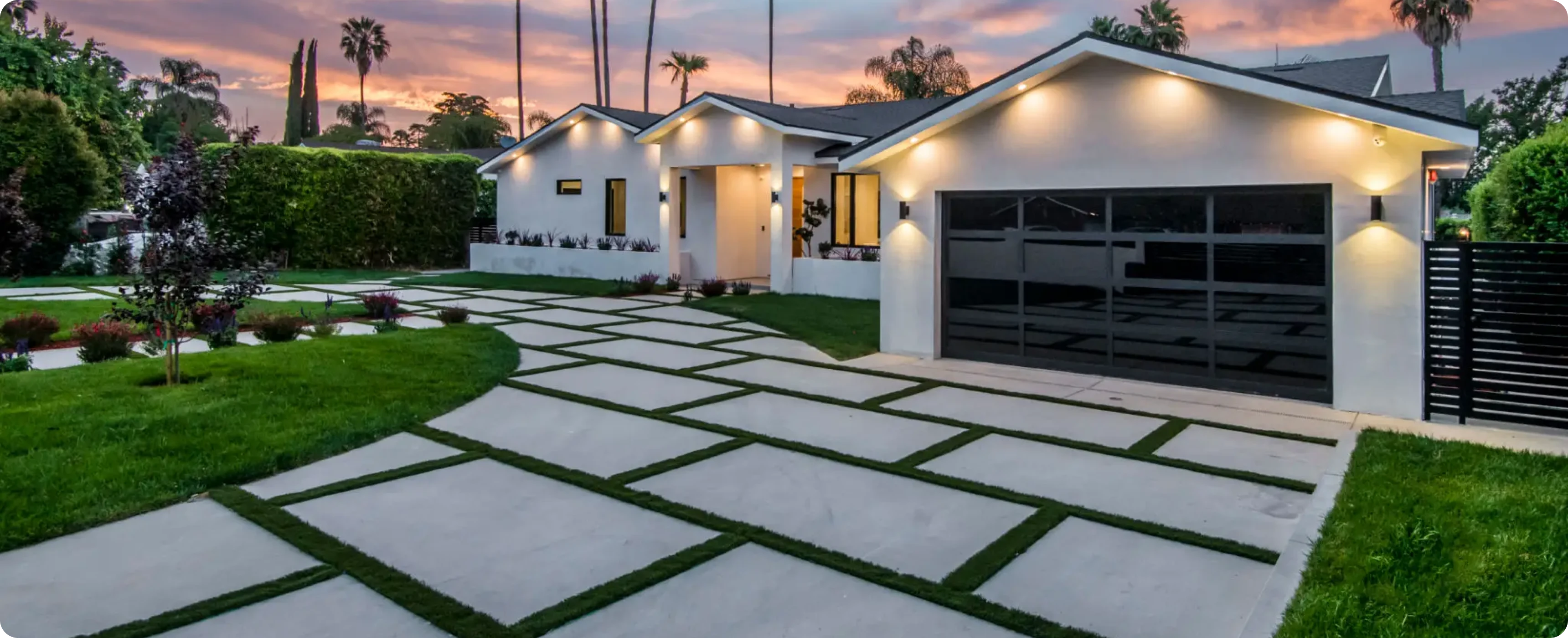 Stylish architecture with garden path