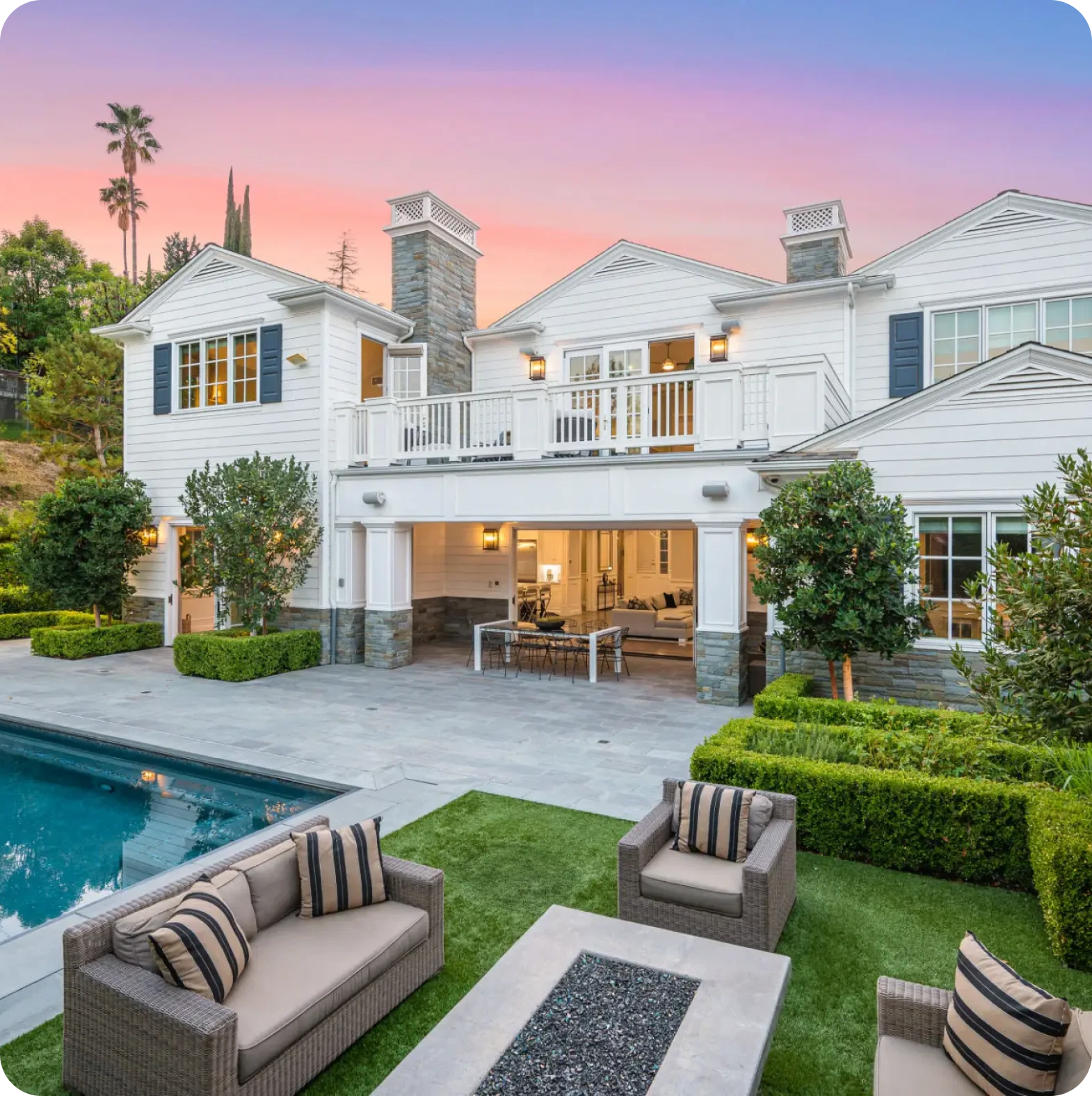 Elegant backyard with modern patio furniture